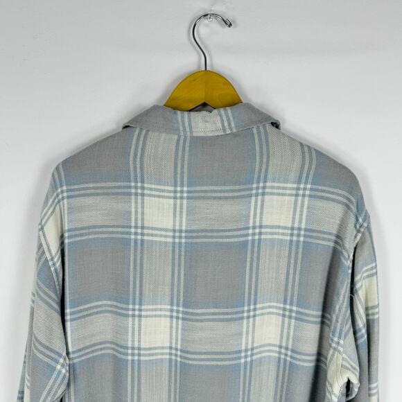 American Eagle Womens Oversize Plaid Baby Doll Button Down Shirt Medium Gray - Picture 9 of 16